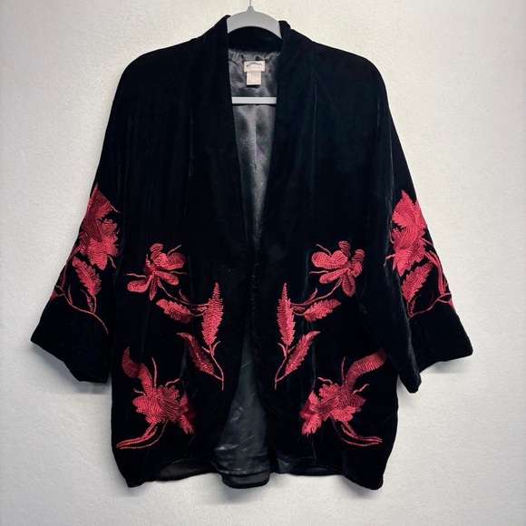 Chico's Travelers Embroidered Velvet Kimono Jacket Cardigan 1/S Tunic 3/4 Sleeve - Picture 1 of 7